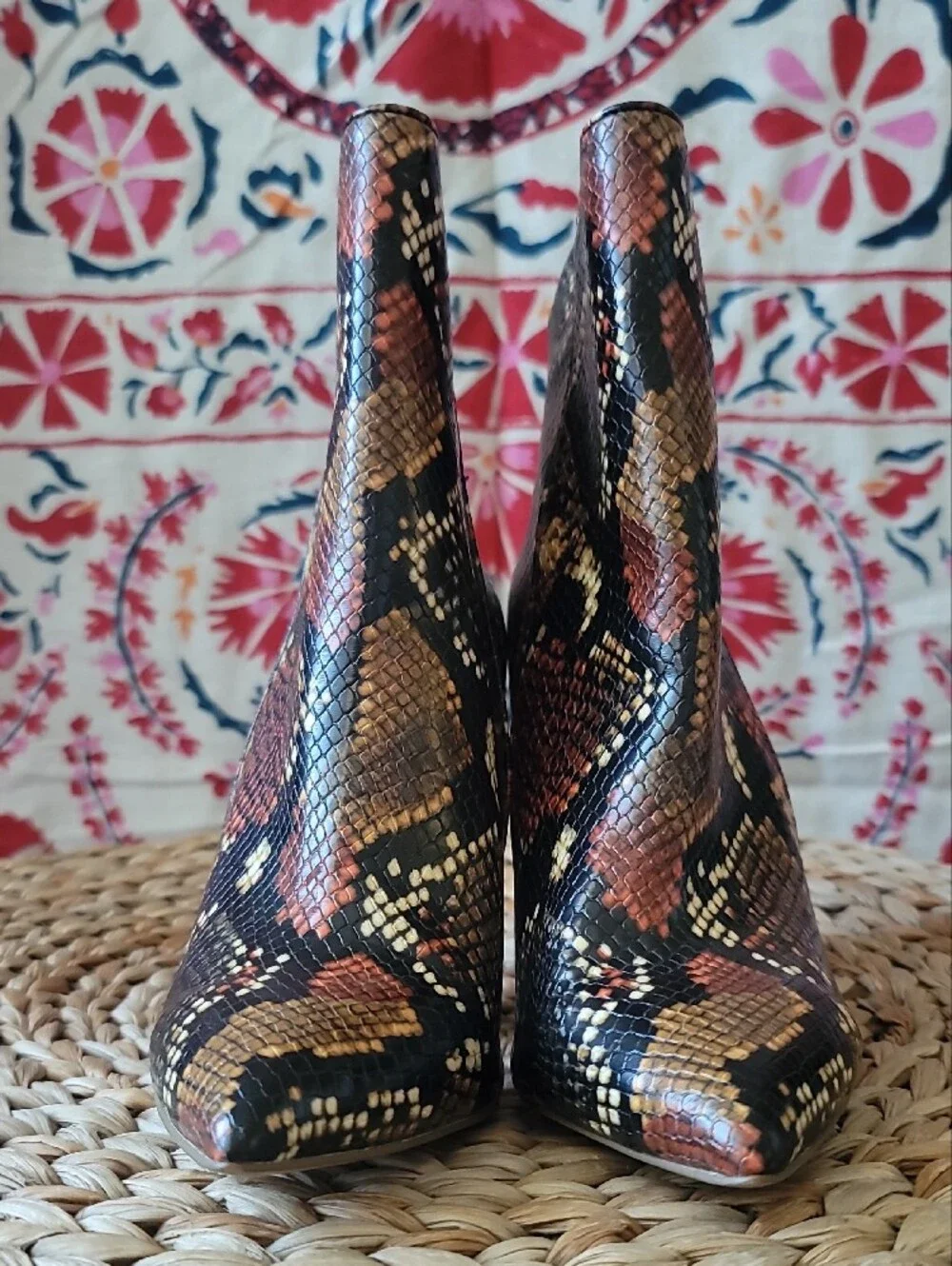 Steve Madden Black and Brown Snake-Print Ankle Boots